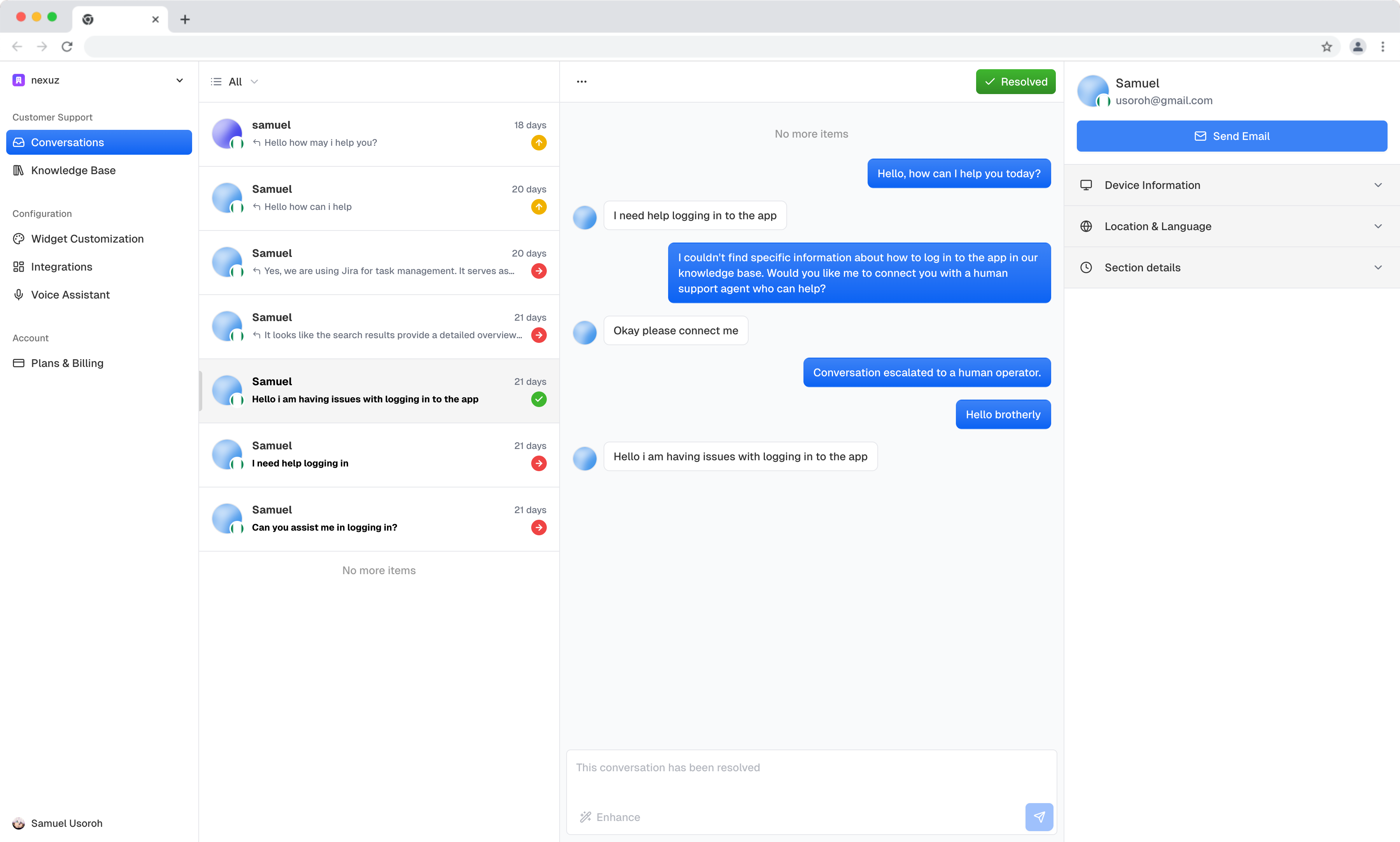 Conversations dashboard with AI reply suggestions
